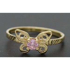 Real 10k Yellow Solid Gold Shiny Kids CZ Butterfly Charm Ring Size 3.5